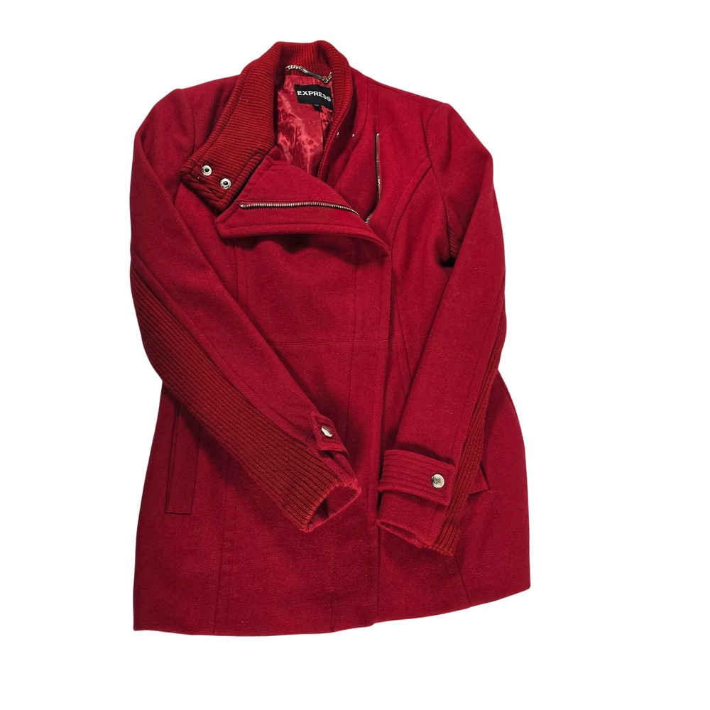 Express Women Red Asymmetrical Zip Wool Blend Moto Jacket Size S